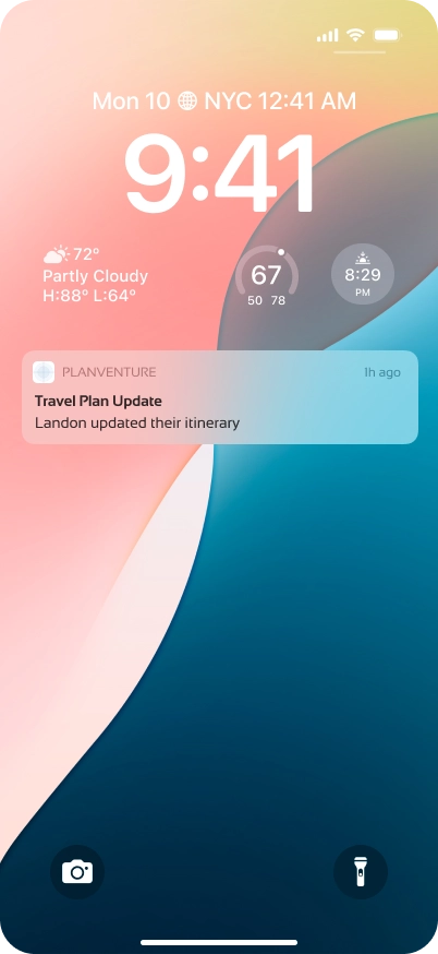 UI of notification that users get when itinerary update has been made